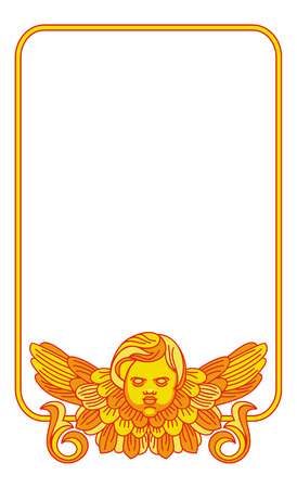 Yellow frame with cherub in vintage style. Custom element for design artworks. Vector clip art.のイラスト素材