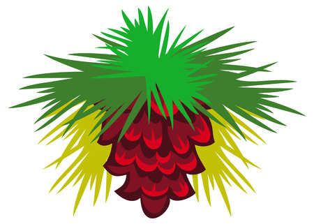 Pine branch with decorative cones. Vector clip art.のイラスト素材