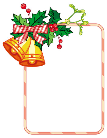 Vertical frame with holly berry and jingle bells. Copy space. Christmas decoration. clip art.のイラスト素材