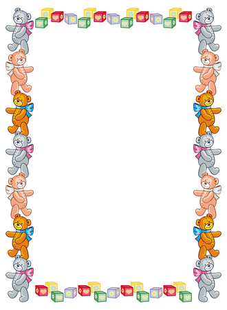 Vertical frame with cute teddy bears. Children toys. Copy space.のイラスト素材