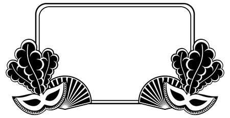 Silhouette  horizontal frame with carnival masks. Copy space. Vector clip art.のイラスト素材