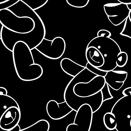 Black and white seamless pattern with teddy bears. Raster clip art.の写真素材
