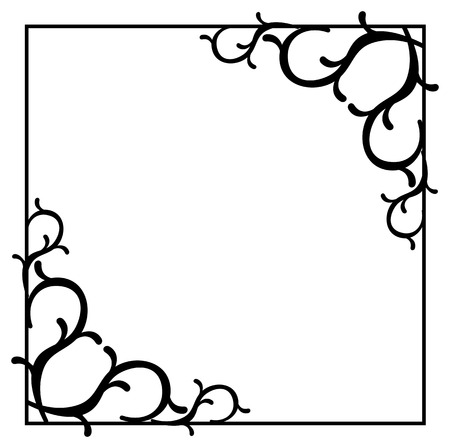 Black and white frame with floral silhouettes. Copy space. Vector clip art.のイラスト素材