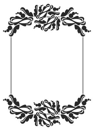 Black and white frame with flowers silhouettes. Copy space. Vector clip art.のイラスト素材