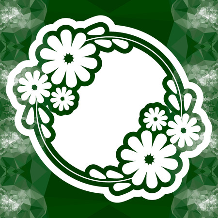 Color mosaic round frame with decorative flowers. Original decorative background for text or photos. Vector clip art.のイラスト素材