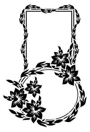 Black and white silhouette frame with decorative flowers. Vector clip artのイラスト素材