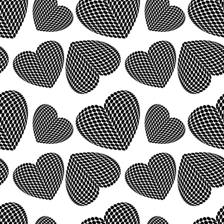 Black and white seamless pattern with abstract hearts. Modern halftone background. Repeating geometric tiles. Vector clip art.のイラスト素材