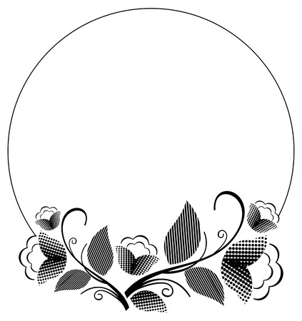 Silhouette floral round frame with halftone pattern. Ornament for laser engraving. Vector clip art.のイラスト素材