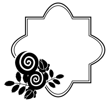 Elegant silhouette frame with decorative roses. Copy space. Vector clip art.のイラスト素材