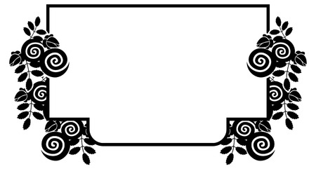 Elegant silhouette frame with decorative roses. Copy space. Vector clip art.のイラスト素材