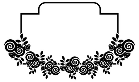 Elegant silhouette frame with decorative roses. Copy space. Vector clip art.のイラスト素材