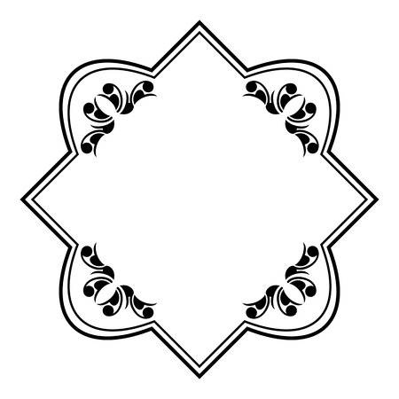 Black and white silhouette frame with decorative flowers. Vector clip art.のイラスト素材