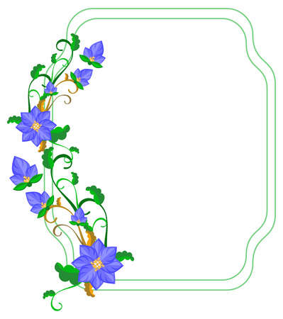 Decorative frame with abstract blue flowers. Vector clip art.のイラスト素材
