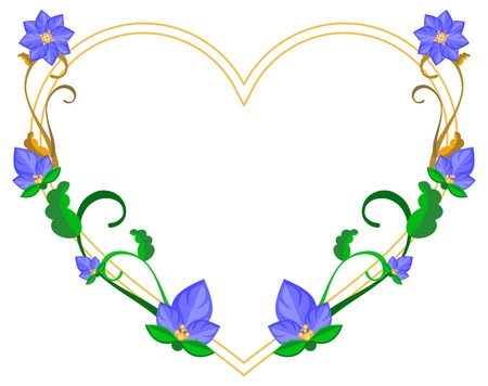 Heart shaped decorative frame with abstract blue flowers. Vector clip art.のイラスト素材