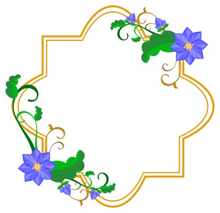 Decorative frame with abstract blue flowers. Vector clip art.のイラスト素材