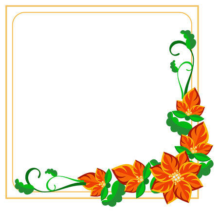 Square decorative frame with abstract red flowers. Vector clip art.のイラスト素材