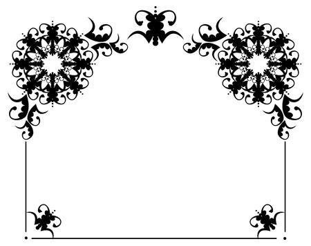 Black and white frame with flowers silhouettes. Copy space. vector clip art.のイラスト素材