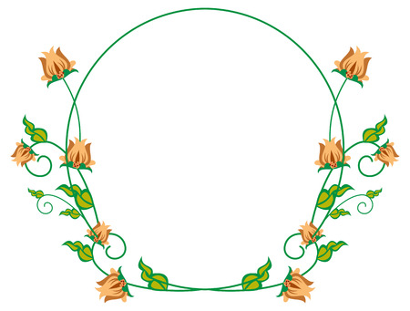 Round decorative frame with abstract flowers. Vector clip art.のイラスト素材
