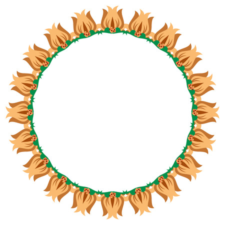 Decorative round frame with abstract flowers. Vector clip art.のイラスト素材