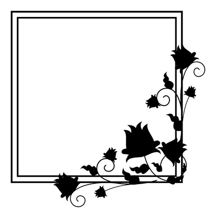 Black and white silhouette floral frame. Vector clip artのイラスト素材