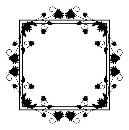 Black and white silhouette floral frame. Vector clip artのイラスト素材