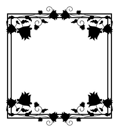 Black and white silhouette floral frame. Vector clip artのイラスト素材