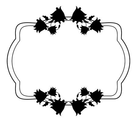 Black and white silhouette floral frame. Vector clip artのイラスト素材