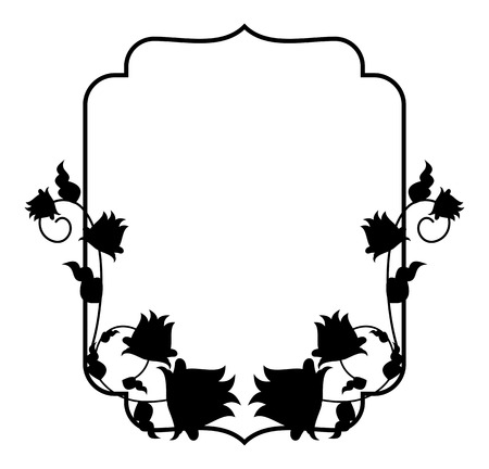 Black and white silhouette floral frame. Vector clip artのイラスト素材