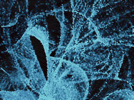 Monochrome abstract background. Spotted halftone effect in blue tone. Design element for book covers, presentations layouts, title backgrounds. Raster clip art.の写真素材
