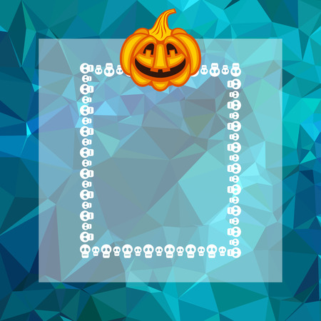 Mosaic backdrop with transparent empty square for text and halloween pumpkin. Holiday halloween background for greetings cards, banners, layouts. Copy space. Vector clip art.のイラスト素材