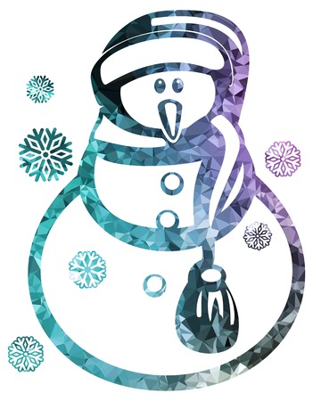 Contour snowman and snowflakes a white background. Color, mosaic, sparkling. Vector clip art.のイラスト素材