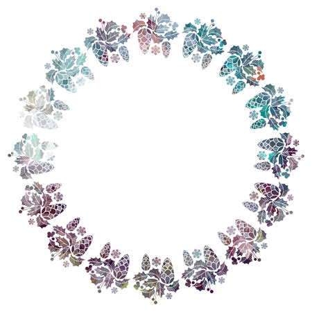 Round Christmas frame with holly berries silhouettes. Copy space. Christmas design decor element. Vector clip art.のイラスト素材