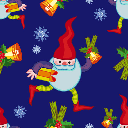 Funny seamless pattern with gnomes in long caps. Vector clip art.のイラスト素材