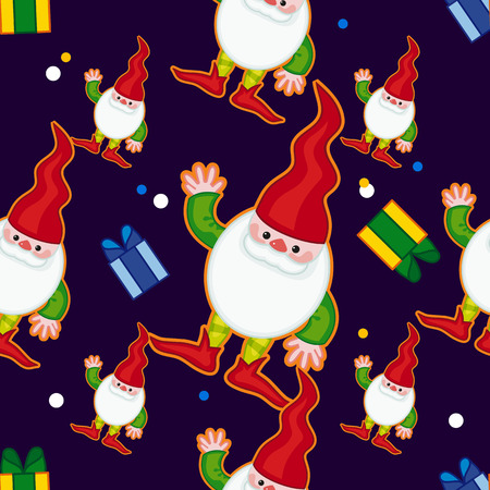Funny seamless pattern with gnomes in long caps. Vector clip art.のイラスト素材