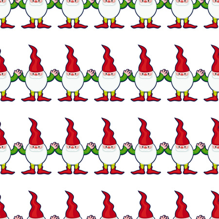 Funny seamless pattern with gnomes in long caps. Vector clip art.のイラスト素材