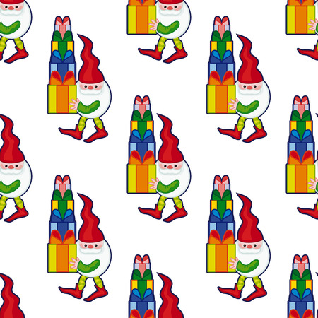 Funny seamless pattern with gnomes in long caps. Vector clip art.のイラスト素材