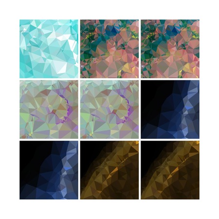 Set of low poly mosaic backgrounds. Template design, list, front page, brochure layout, banner, idea, cover, print, flyer, book, blank, card, sheet. Copy space. Vector clip art.のイラスト素材