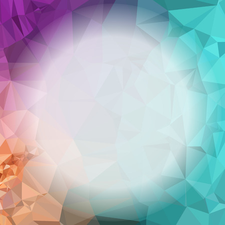 Mosaic triangular background with blurred round blank space for text. Vector clip art.のイラスト素材
