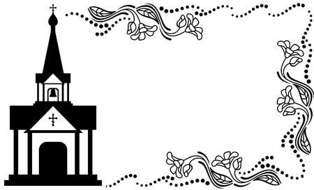 Black and white floral frame with abstract christian temple.のイラスト素材