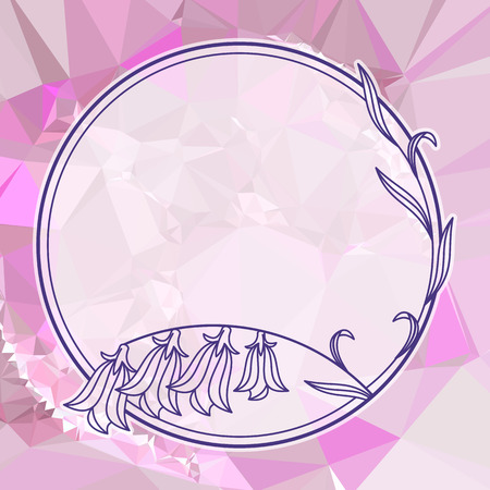 Round floral frame on a square mosaic background. Copy space. Wreath of flowers. Vector clip art.のイラスト素材