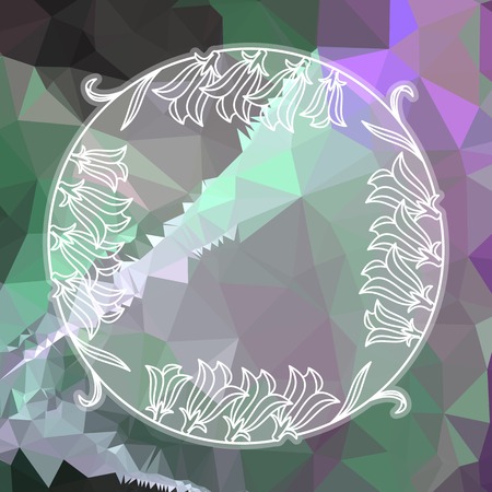 Round floral frame on a square mosaic background. Copy space. Wreath of flowers. Vector clip art.のイラスト素材