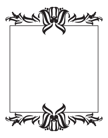 Black and white round frame with abstract flower silhouettes. Copy space. Vector clip art.のイラスト素材