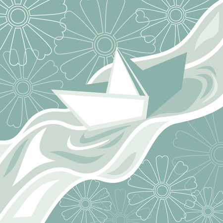 Paper boat floatingのイラスト素材
