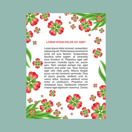 Beautiful layout design with decorative flowers. Template for leaflets, greeting cards, invitations. Editable elementsのイラスト素材
