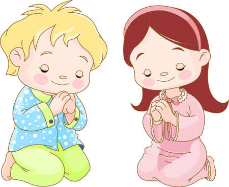 Cute children kneeling and praying のイラスト素材