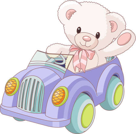 Illustration of cute Teddy Bear driving a toy carのイラスト素材