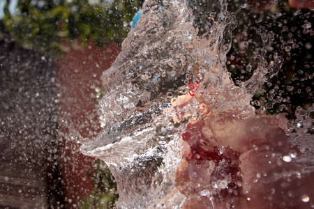 explosion of a water balloon by the impact of a dartの写真素材