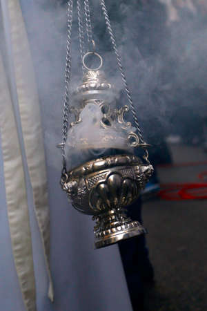 Botafumeiro ritual during Holy Week in Spainの写真素材