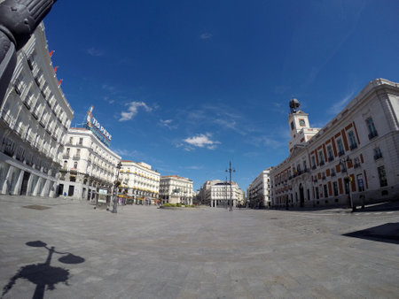 Madrid, Spain- April 4,2020: Empty streets during confinement in the city of Madridのeditorial素材