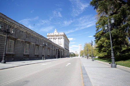 Madrid, Spain- April 4,2020: Empty streets during confinement in the city of Madridのeditorial素材